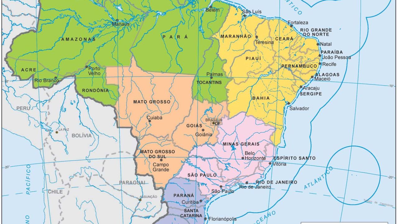Mapa político do Brasil mostrando a divisão dos estados brasileiros