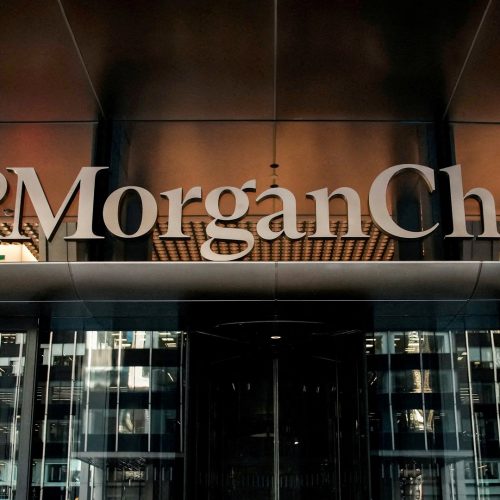 O edifício do JPMorgan Chase & Co. antes da cerimônia de inauguração, na nova sede da empresa...
