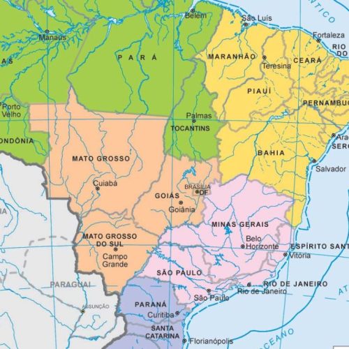 Mapa político do Brasil mostrando a divisão dos estados brasileiros
